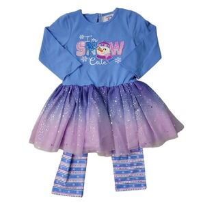 NWT Counting Daisies Toddler & Girls Holiday 'I'm Snow Cute' Tutu Blue Set 2T